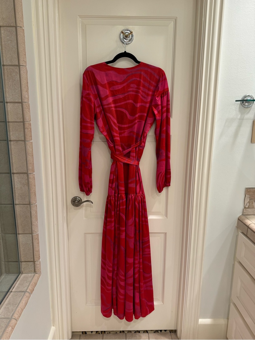 Hutch Pink and Red Wrap Maxi Dress with Side Slit - Picture 6 of 7